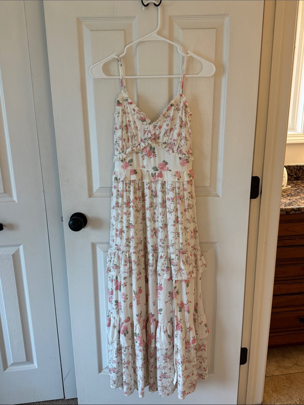 Altar'd State Cream Maxi Dress with Pink Floral Print